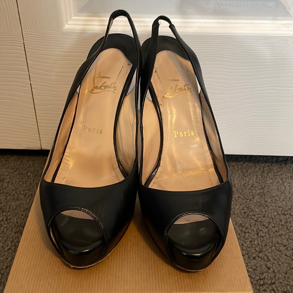 Christian Louboutin No Prive 120 Black Leather Slingbacks size 39.5